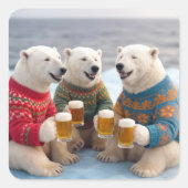 Party Polar Bears Wearing Christmas Ugly Sweaters スクエアシール (正面)