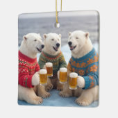 Party Polar Bears Wearing Christmas Ugly Sweaters セラミックオーナメント (左)