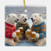 Party Polar Bears Wearing Christmas Ugly Sweaters セラミックオーナメント (正面)