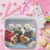 Party Polar Bears Wearing Christmas Ugly Sweaters ペーパープレート (パーティー)