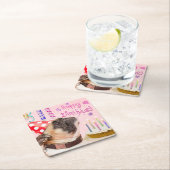 Party Pug and Birthday Cake Cute スクエアペーパーコースター (インサイチュ)