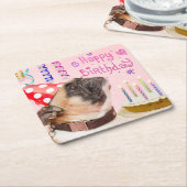 Party Pug and Birthday Cake Cute スクエアペーパーコースター (アングル)