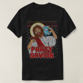 Party Savior Jesus Christ Santa Beer Ugly Christma Tシャツ (デザイン正面)