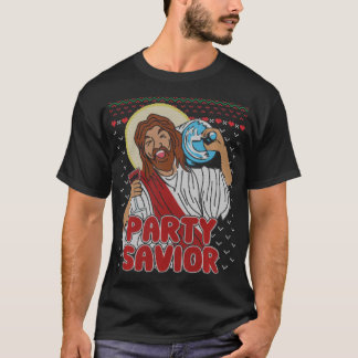 Party Savior Jesus Christ Santa Beer Ugly Christma Tシャツ