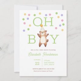 Party Teddy Bear Oh Boy Baby Shower Invitation 招待状