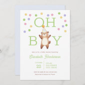 Party Teddy Bear Oh Boy Baby Shower Invitation 招待状 (正面/裏面)