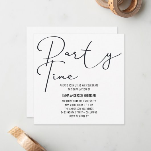 Party Time Graduation Invitation Miss Waited ノートカード (正面/裏面インサイチュ)