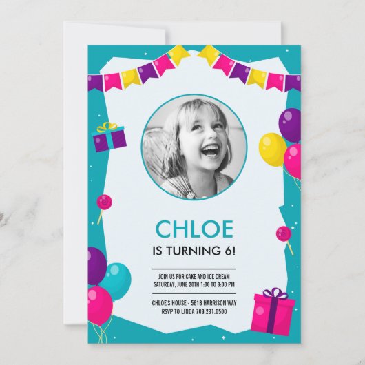 Party Time Photo Birthday Invitation 招待状 (正面)