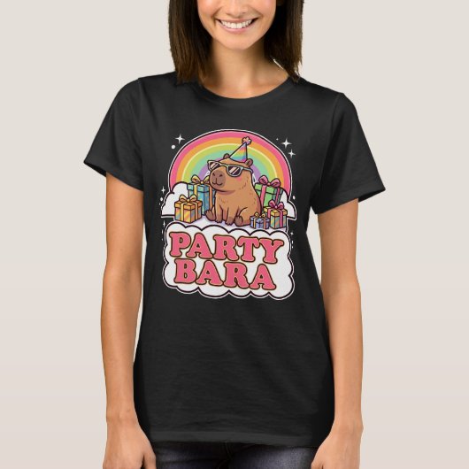 PartyBara Cute Capybara Rainbow Tシャツ (正面)