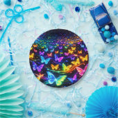 Partyteller Neon Schmetterlingsmotiv ペーパープレート (パーティー)