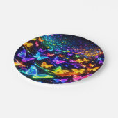 Partyteller Neon Schmetterlingsmotiv ペーパープレート (アングル)