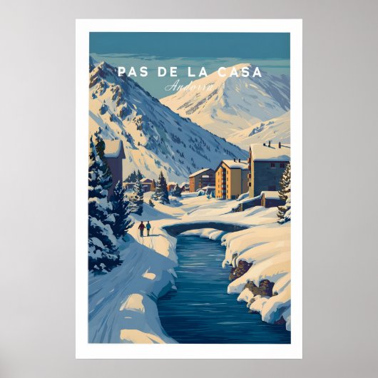 Pas de la Casa Pyrenees Ski Town View Print Winter ポスター (正面)