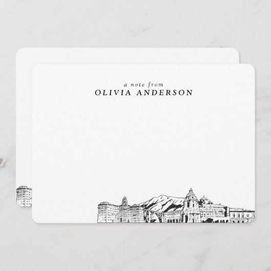 Pasadenaスカイラインスケッチパーソナライズされたノートカード ノートカード (正面/裏面)