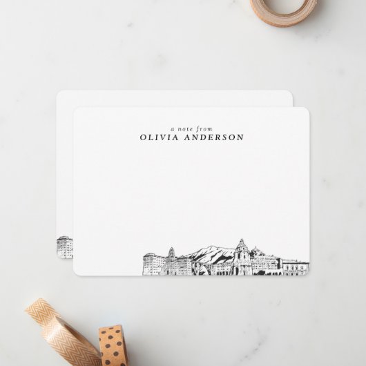 Pasadenaスカイラインスケッチパーソナライズされたノートカード ノートカード (正面/裏面インサイチュ)