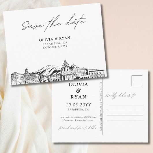 Pasadena日付はがきエレガントな結婚式を保存 ポストカード