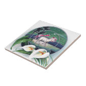 Paschal子ヒツジおよび白いユリのヴィンテージイースター タイル (側面)