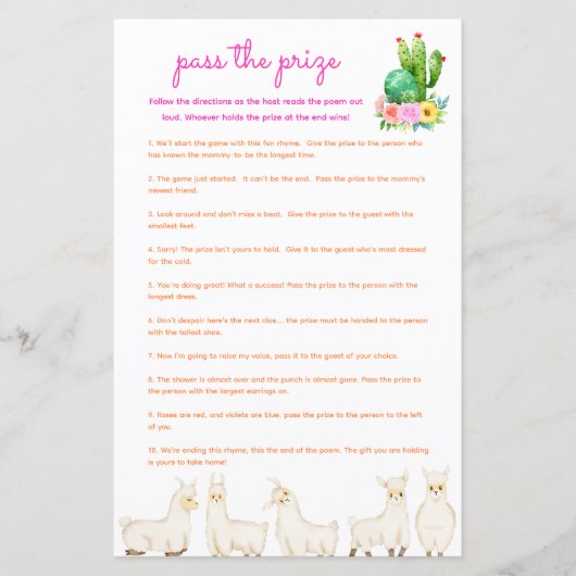 Pass the Prize Baby Shower Game - カラフル Llama (正面)