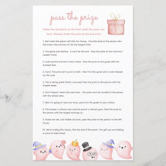 Pass the Prize Baby Shower Game – ピンク幽霊ブー (正面)