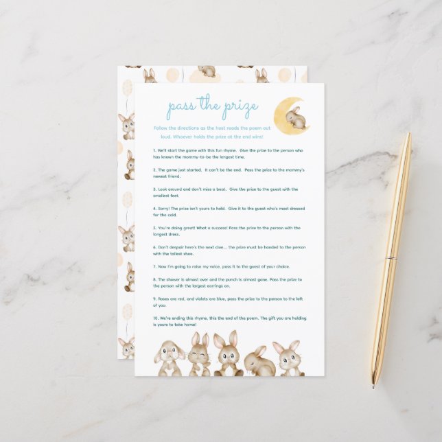 Pass The Prize Cute Bunny Blue Baby Shower Game (正面/裏面インサイチュ)