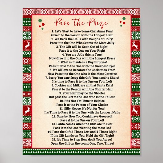 Pass the Prize Poem Game Ugly Sweater Sign ポスター (正面)