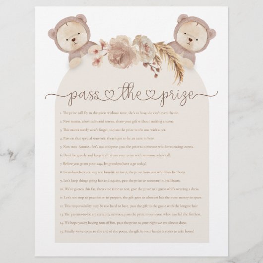 Pass the Prize Twins Teddy Bear Baby Showerゲーム (正面)