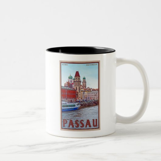 Passau - Donauの水辺地帯 ツートーンマグカップ (右)