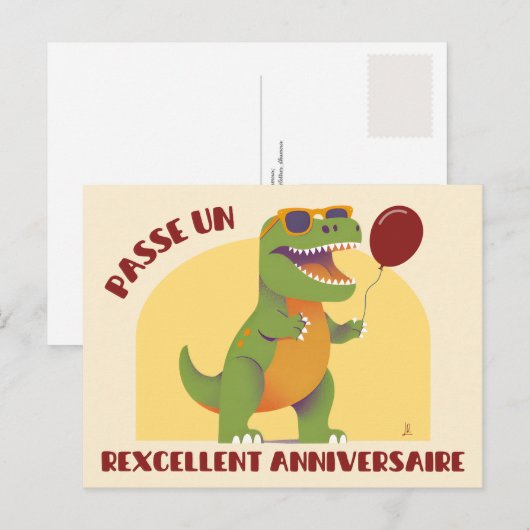 Passe un rexcellent anniversaire - dinosaure drôle ポストカード (正面/裏面)