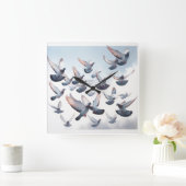 Passenger Pigeons in Flight REF268 - Watercolor スクエア壁時計 (ホーム)