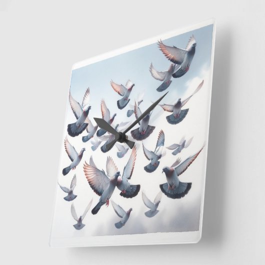 Passenger Pigeons in Flight REF268 - Watercolor スクエア壁時計 (傾斜)
