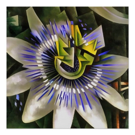 Passiflora Passion Flower In Geometric Artスタイル ポスター (正面)