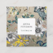 Passion エレガント Flowers on Silver Gray スクエア名刺 (正面)