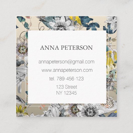 Passion エレガント Flowers on Silver Gray スクエア名刺 (裏面)