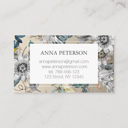 Passion エレガント Flowers on Silver Gray 名刺 (裏面)