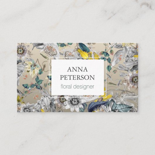 Passion エレガント Flowers on Silver Gray 名刺 (正面)