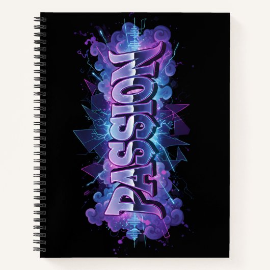 Passion Cyberpunk Typography – Vibrant Modern Word ノートブック (正面)