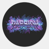Passion Cyberpunk Typography – Vibrant Modern Word ラウンドシール (正面)