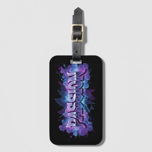 Passion Cyberpunk Typography – Vibrant Modern Word ラゲッジタグ (正面縦)