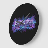 Passion Cyberpunk Typography – Vibrant Modern Word ラージ壁時計 (傾斜)