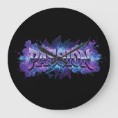 Passion Cyberpunk Typography – Vibrant Modern Word ラージ壁時計 (正面)