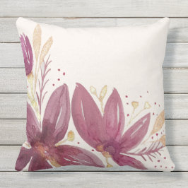 Passion Flowers, Water color Burgundyと金ゴールド アウトドアクッション
