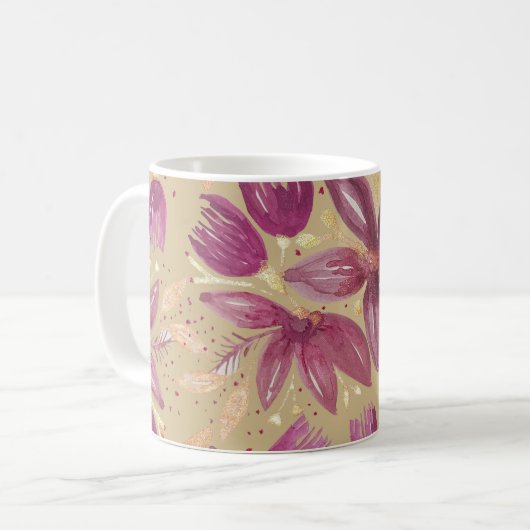 Passion Flowers, Water color Burgundyと金ゴールド コーヒーマグカップ (正面左)