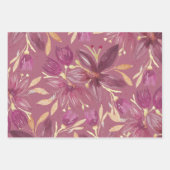 Passion Flowers, Water color Burgundyと金ゴールド ラッピングペーパーシート (正面3)