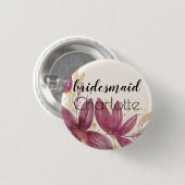 Passion Flowers, Water color Burgundyと金ゴールド 缶バッジ (正面&裏面)