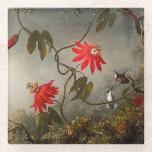 Passion Flowers with Hummingbirds Heade ガラスコースター (正面)
