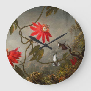 Passion Flowers with Hummingbirds Heade ラージ壁時計