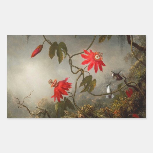 Passion Flowers with Hummingbirds Heade 長方形シール (正面)