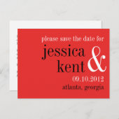 Passion red blackタイポグラフィモダンは日付を保存 案内ポストカード (正面/裏面)