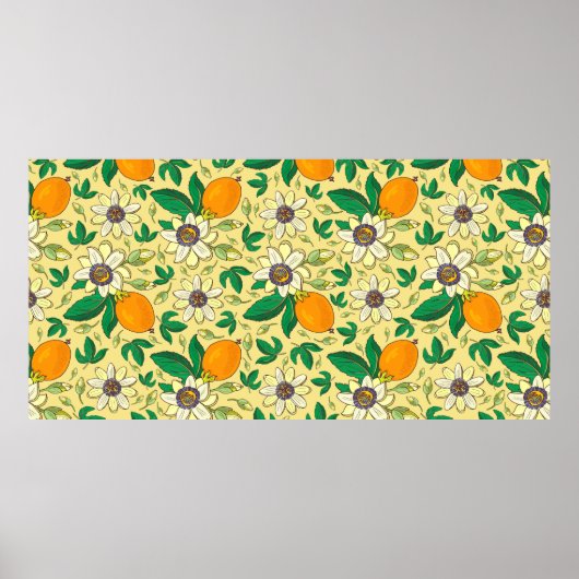 Passionflower （passiflora、パッションフルーツ） on a bla ポスター (正面)