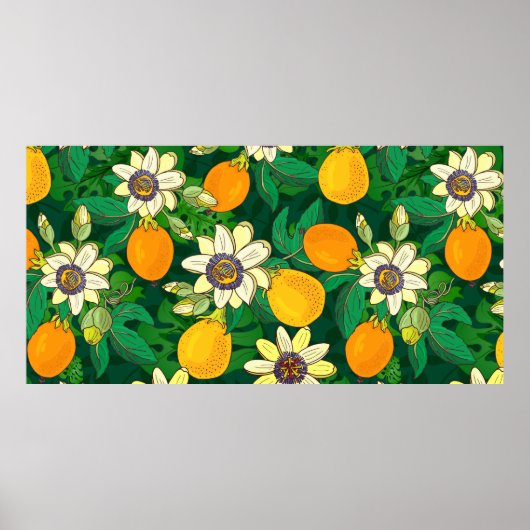 Passionflower （passiflora、パッションフルーツ） on a bla ポスター (正面)