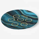 Passover Faux Agate Teal & Gold Seder Plate ペーパープレート (アングル)